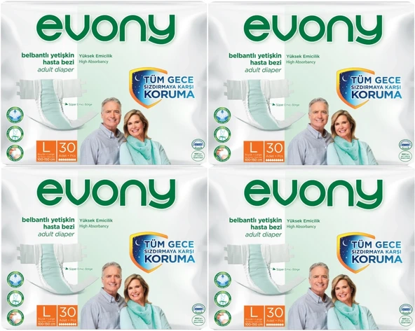 Evony Yetişkin Bezi Bel Bantlı Tekstil Yüzey L-Büyük 120 Adet (4PK*30) ürün görseli 1