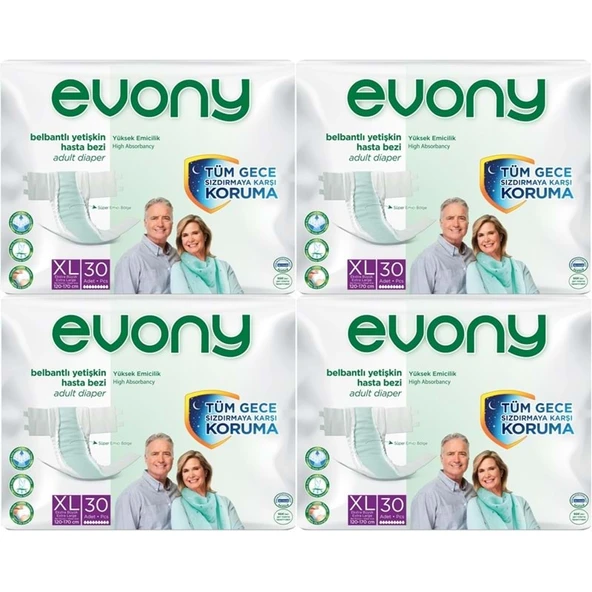 Evony Yetişkin Bezi Bel Bantlı Tekstil Yüzey Ekstra Büyük (XL) 120 Adet (4PK*30) ürün görseli 1