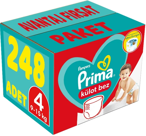 Prima Külot Bebek Bezi 4 Beden 9-15 KG Maxi 248 Adet Avantaj Fırsat Pk ürün görseli 1