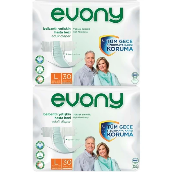 Evony Yetişkin Bezi Bel Bantlı Tekstil Yüzey L-Büyük 60 Adet (2PK*30) ürün görseli 1