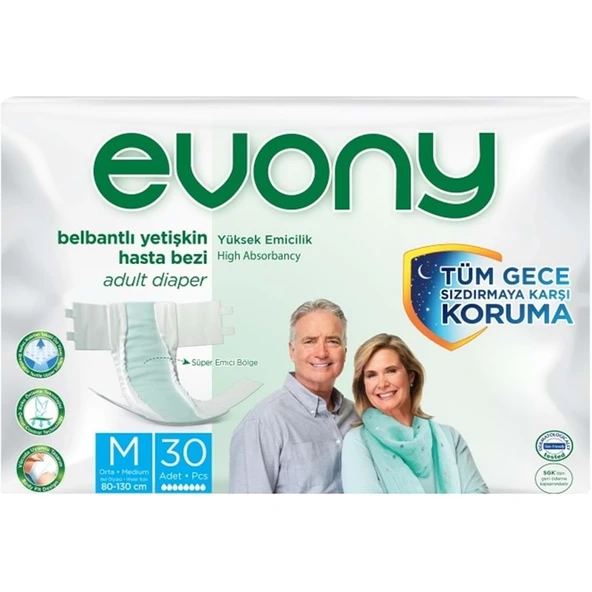 Evony Yetişkin Bezi Bel Bantlı Tekstil Yüzey M - Orta - Medium 30 Adet Tekli Pk ürün görseli 1