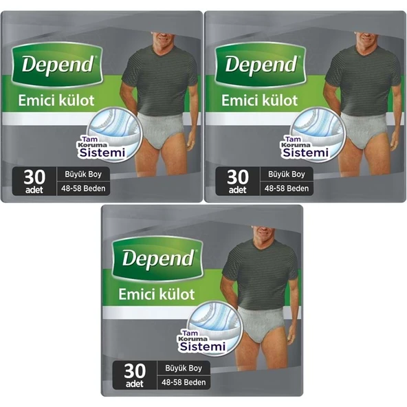 Depend Emici Külot Yetişkin Bezi Large - Büyük Erkek 90 Adet (3PK*30) ürün görseli 1