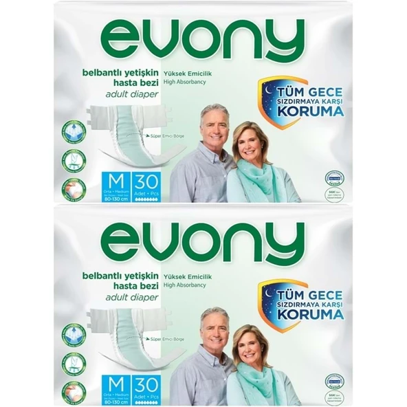Evony Yetişkin Bezi Bel Bantlı Tekstil Yüzey M-Orta 60 Adet (2PK*30) ürün görseli 1