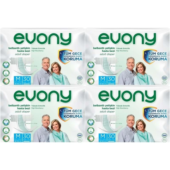 Evony Yetişkin Bezi Bel Bantlı Tekstil Yüzey M-Orta 120 Adet (4PK*30) ürün görseli 1