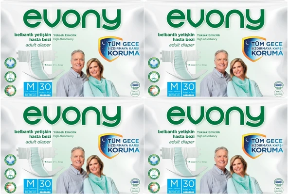 Evony Yetişkin Bezi Bel Bantlı Tekstil Yüzey M-Orta 120 Adet (4PK*30) ürün görseli 1