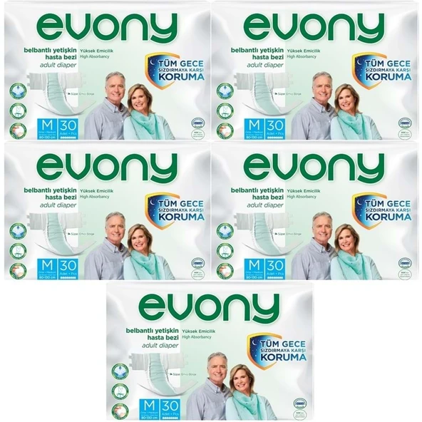 Evony Yetişkin Bezi Bel Bantlı Tekstil Yüzey M-Orta 150 Adet (5PK*30) ürün görseli 1