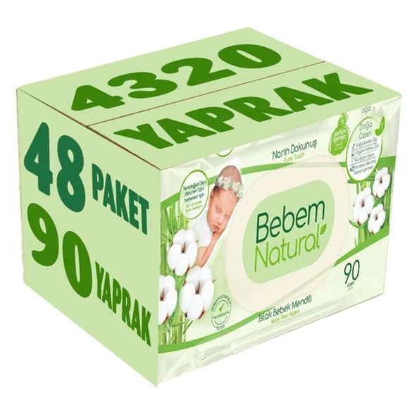 Bebem Natural Islak Bebek Mendili Narin Dokunuş / Yenidoğan 90 Yaprak Plastik Kapaklı 48 Li Set ürün görseli 1