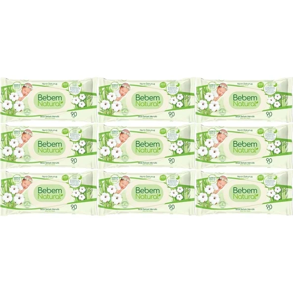 Bebem Natural Islak Bebek Mendili Narin Dokunuş / Yenidoğan 90 Yaprak Plastik Kapaklı 9 Lu Set ürün görseli 1