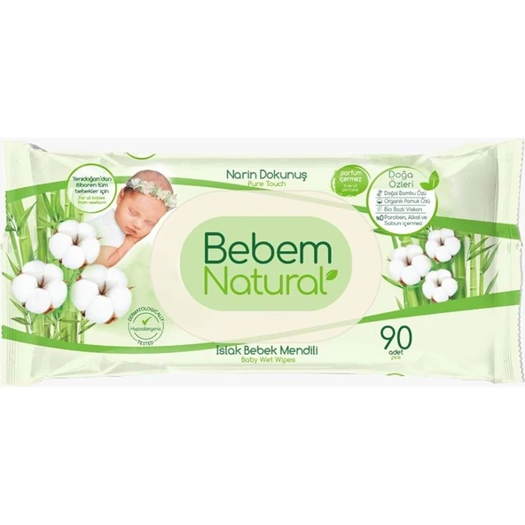 Bebem Natural Islak Bebek Mendili Narin Dokunuş/ Yenidoğan 90 Yaprak Plastik Kapaklı ürün görseli 1