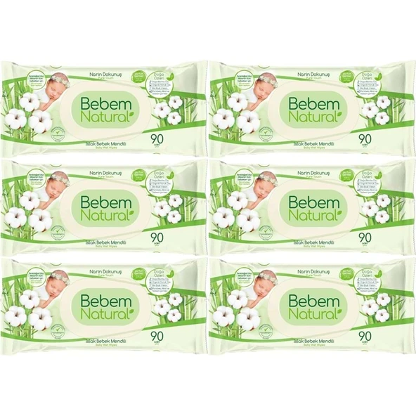 Bebem Natural Islak Bebek Mendili Narin Dokunuş / Yenidoğan 90 Yaprak Plastik Kapaklı 6 Lı Set ürün görseli 1