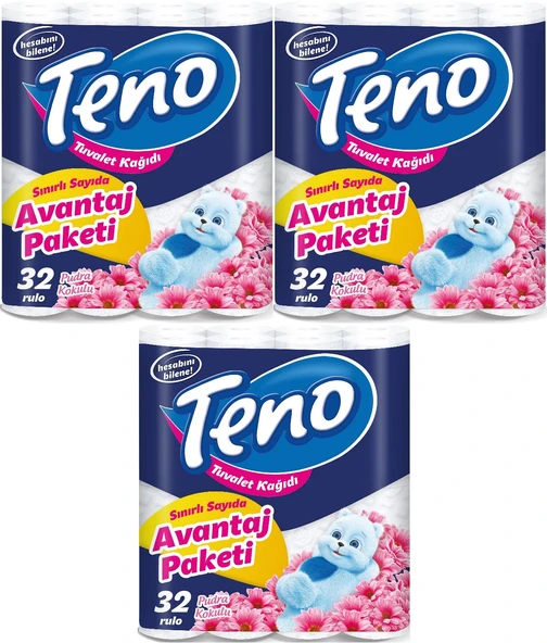 Teno Ultra Tuvalet Kağıdı Çift Katlı 96 Lı Paket Pudra Kokulu (Avantaj Pk Serisi) (3PK*32) ürün görseli 1
