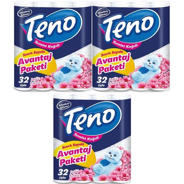 Teno Ultra Tuvalet Kağıdı Çift Katlı 96 Lı Paket Pudra Kokulu (Avantaj Pk Serisi) (3PK*32) ürün görseli 1