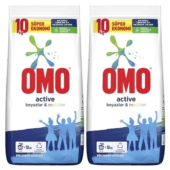 Omo Matik Toz Çamaşır Deterjanı 20KG Beyazlar ve Renkliler (2PK*10KG) (132 Yıkama) ürün görseli 1