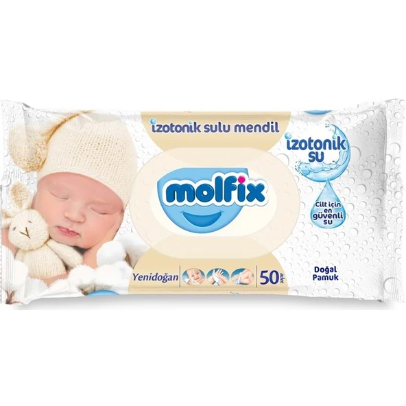Molfix Islak Havlu Mendil İzotonik Yeni Doğan 50 Yaprak Pamuklu Tekli Plastik Kapaklı ürün görseli 1