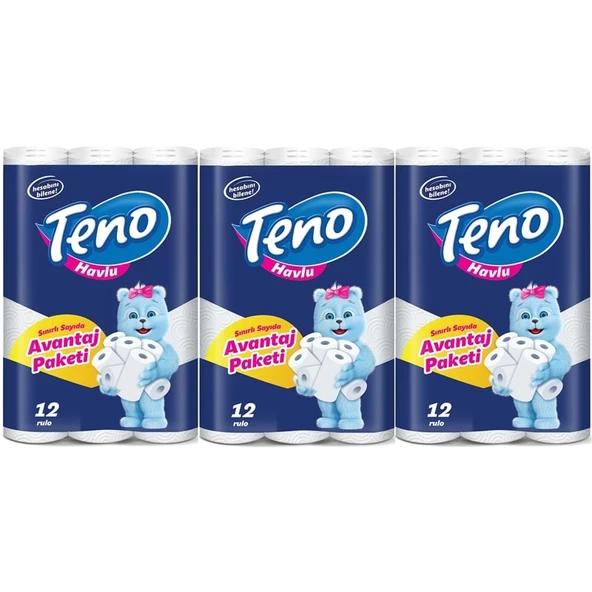 Teno Ultra Kağıt Havlu Çift Katlı 36 Lı Paket (3PK*12) (Avantaj Pk Serisi) ürün görseli 1
