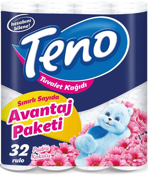 Teno Ultra Tuvalet Kağıdı Çift Katlı 32 Li Paket Pudra Kokulu (Avantaj Pk Serisi) ürün görseli 1