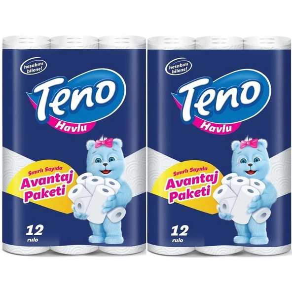 Teno Ultra Kağıt Havlu Çift Katlı 24 Lü Paket (2PK*12) (Avantaj Pk Serisi) ürün görseli 1