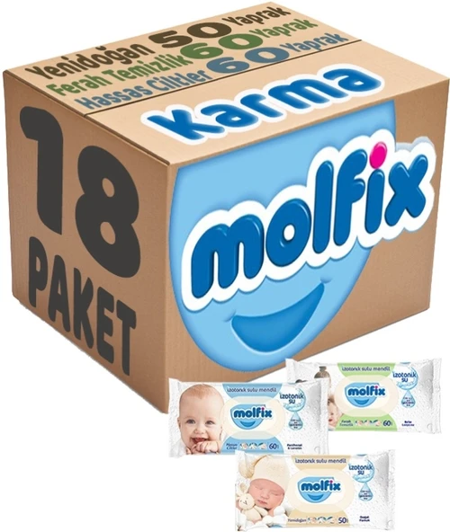 Molfix Islak Havlu Mendil İzotonik Karma 18 Li Set (Yeni Doğan-Hassas Cilt-Ferah Temizlik) ürün görseli 1