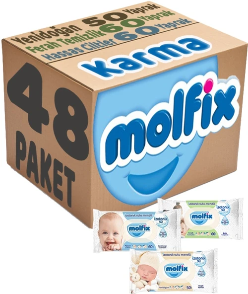 Molfix Islak Havlu Mendil İzotonik Karma 48 Li Set (Yeni Doğan-Hassas Cilt-Ferah Temizlik) ürün görseli 1