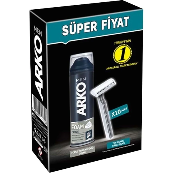 Arko Men 10 Adet Tekli Tıraş Bıçağı + Force Tıraş Köpüğü Pro 200ML ürün görseli 1