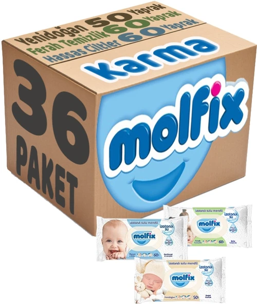 Molfix Islak Havlu Mendil İzotonik Karma 36 Lı Set (Yeni Doğan-Hassas Cilt-Ferah Temizlik) ürün görseli 1
