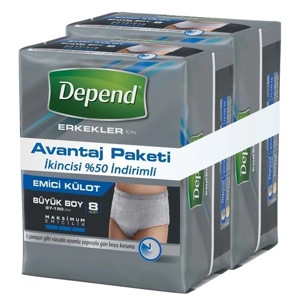 Depend Emici Külot Erkek Büyük 8+8 Avantaj Pk (İç Adet Top:16) ürün görseli 1