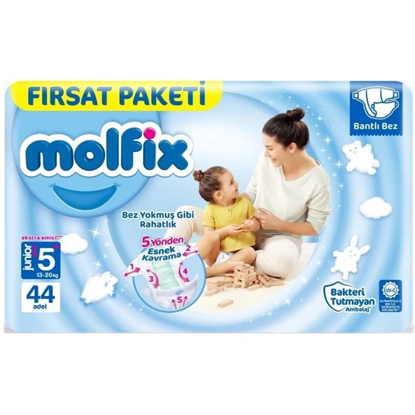 Molfix Bebek Bezi 5+ Beden 13-20 KG Junior Plus 44 Adet Fırsat Pk ürün görseli 1