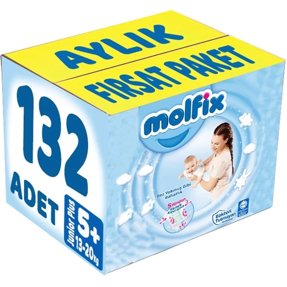 Molfix Bebek Bezi 5+ Beden 13-20 KG Junior Plus 132 Adet Aylık Fırsat Pk ürün görseli 1