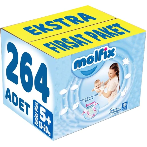 Molfix Bebek Bezi 5+ Beden 13-20 KG Junior Plus 264 Adet Ekstra Fırsat Pk ürün görseli 1