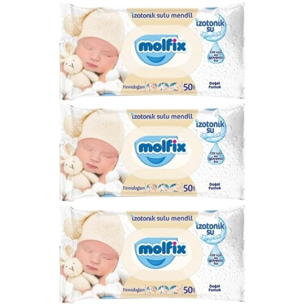 Molfix Islak Havlu Mendil İzotonik Yeni Doğan 3 Pk 50 Yaprak Pamuklu Plastik Kapaklı ürün görseli 1