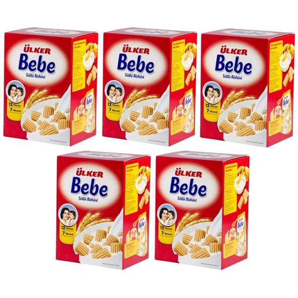 Ülker Sütlü Bebe Bisküvisi 800GR (12 Vitaminli 7 Minarelli) Kutu (5 Li Set) ürün görseli 1