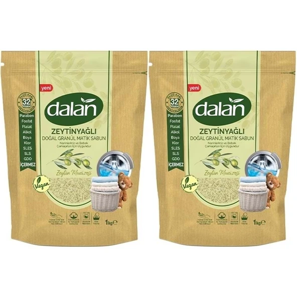 Dalan Doğal Granül Sabun Tozu 1Kg Bebekler İçin %100 Zeytinyağlı 2 Li Set ürün görseli 1