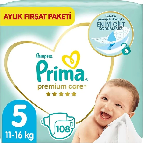 Prima Premium Care Bebek Bezi 5 Beden 11-16 KG Junior 108 Adet Aylık Fırsat Pk ürün görseli 1