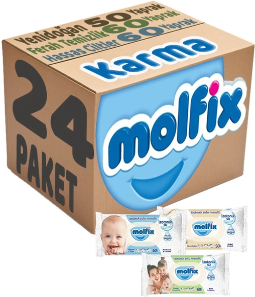 Molfix Islak Havlu Mendil İzotonik Karma 24 Lü Set (Yeni Doğan-Hassas Cilt-Ferah Temizlik) ürün görseli 1