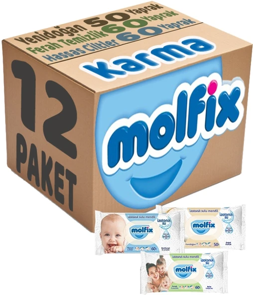 Molfix Islak Havlu Mendil İzotonik Karma 12 Li Set (Yeni Doğan-Hassas Cilt-Ferah Temizlik) ürün görseli 1