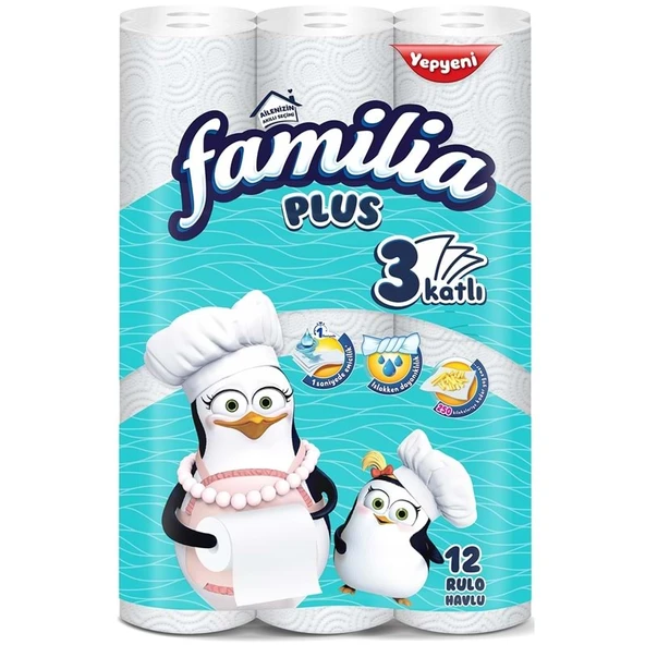 Familia Kağıt Havlu Plus 12 Li Pk (3 Katlı) Penguen Turkuaz ürün görseli 1
