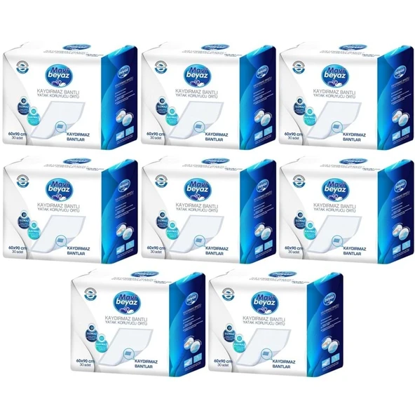 Mavi Beyaz Yetişkin Alt Açma Yatak Koruyucu Örtü 60*90CM 240 Adet (8Pk*30) Kaydırmaz Bantlı ürün görseli 1