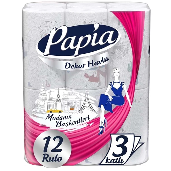 Papia Kağıt Havlu 12 Li Pk Decor (Modanon Başkentleri Desenli) ürün görseli 1