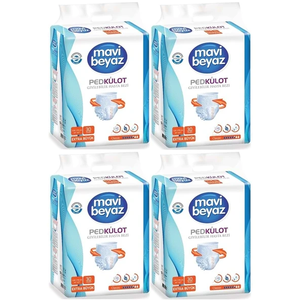 Mavi Beyaz Ped Emici Külot Yetişkin Bezi XL - Extra Large - Ekstra Büyük 120 Adet ürün görseli 1