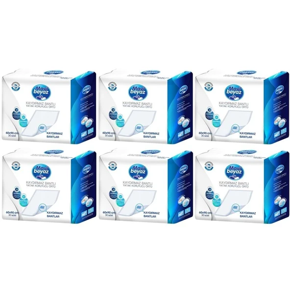 Mavi Beyaz Yetişkin Alt Açma Yatak Koruyucu Örtü 60*90CM 180 Adet (6Pk*30) Kaydırmaz Bantlı ürün görseli 1