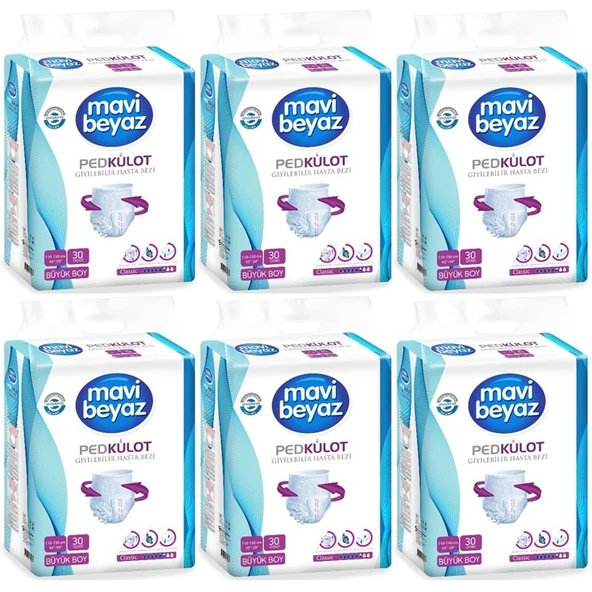 Mavi Beyaz Ped Emici Külot Yetişkin Bezi L - Large - Büyük 180 Adet ürün görseli 1