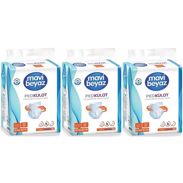 Mavi Beyaz Ped Emici Külot Yetişkin Bezi XL - Extra Large - Ekstra Büyük 90 Adet ürün görseli 1