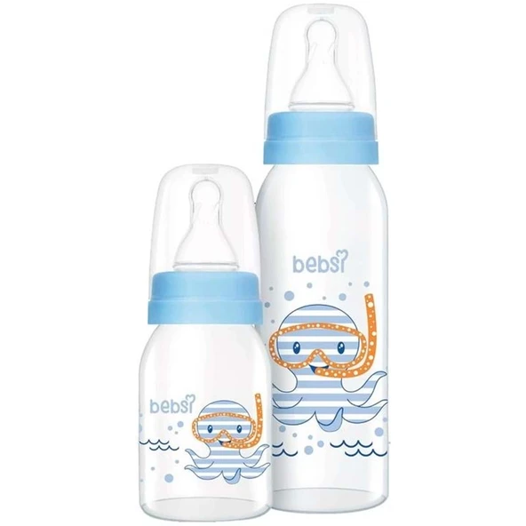 Bebsi Cam Biberon Seti Mavi (250ML+125ML) ürün görseli 1