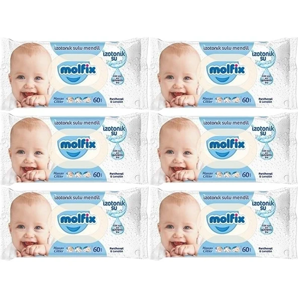 Molfix Islak Havlu Mendil İzotonik Hassas Ciltler 6 Lı Set 60 Yaprak Plastik Kapaklı ürün görseli 1