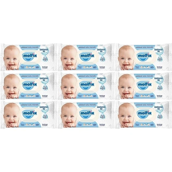 Molfix Islak Havlu Mendil İzotonik Hassas Ciltler 9 Lu Set 60 Yaprak Plastik Kapaklı ürün görseli 1