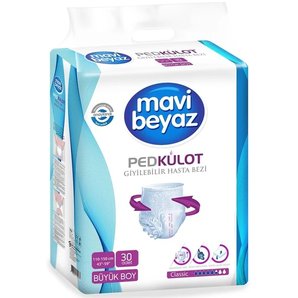 Mavi Beyaz Ped Emici Külot Yetişkin Bezi L - Large - Büyük (30 Adet) ürün görseli 1