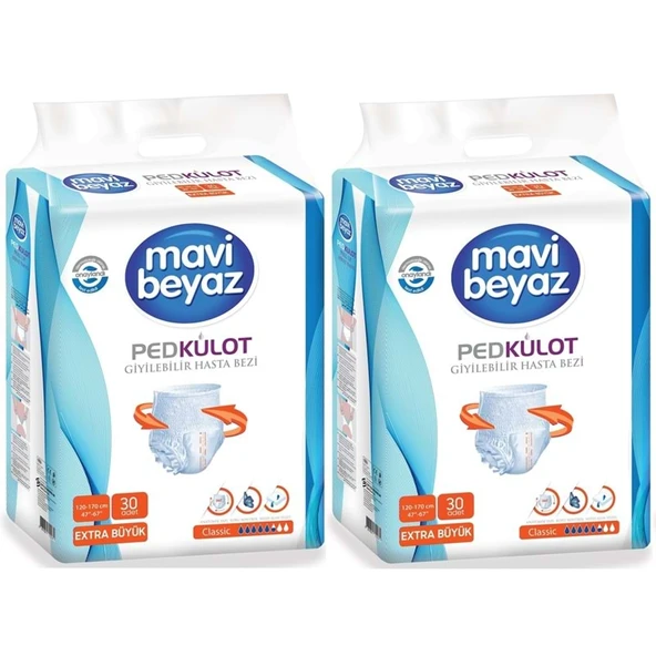Mavi Beyaz Ped Emici Külot Yetişkin Bezi XL - Extra Large - Ekstra Büyük 60 Adet ürün görseli 1