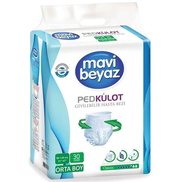 Mavi Beyaz Ped Emici Külot Yetişkin Bezi M - Medium - Orta (30 Adet) ürün görseli 1