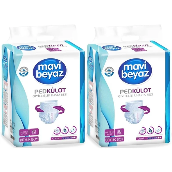 Mavi Beyaz Ped Emici Külot Yetişkin Bezi L - Large - Büyük 60 Adet ürün görseli 1