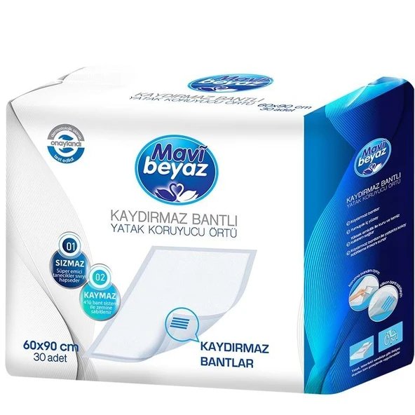 Mavi Beyaz Yetişkin Alt Açma Yatak Koruyucu Örtü 60*90CM (İç Adet 30 Adet) Kaydırmaz Bantlı ürün görseli 1